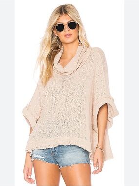 Free People Blush Cowl Neck Open-Knit Sweater
